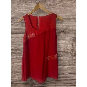 MM Couture by Miss Me Women's Red Silk Beaded Sleeveless Blouse Size Medium